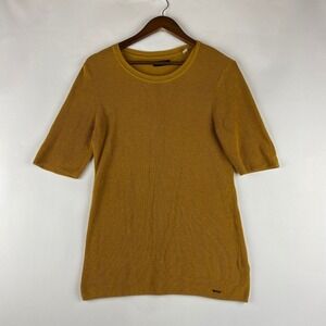 TAHARI Women Mustard Yellow‎ Ribbed Knit Short Sleeve Tunic Shirt Top M